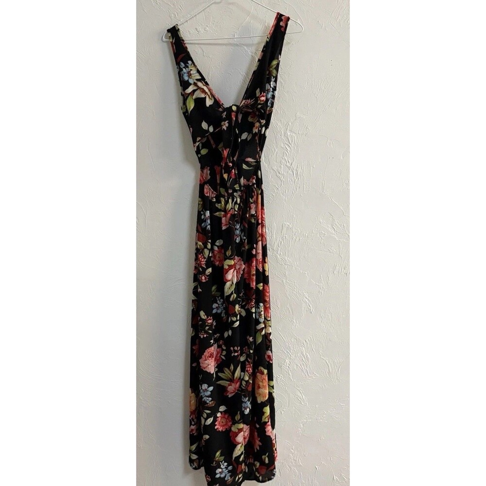 Minette Black Floral V-Neck Adjustable Strappy Maxi Dress Women’s S